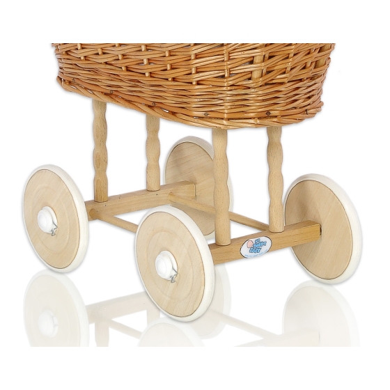 Handmade Wicker crib for doll with hood no. 2158Bedding Set White Dots on Gray