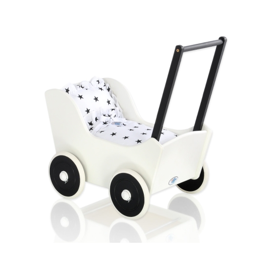 Handmade wooden Doll pram Black White -739