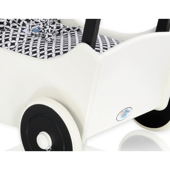 Handmade wooden Doll pram Black White -746