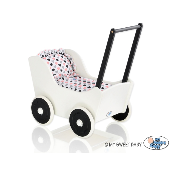 Handmade wooden Doll pram Black White -767