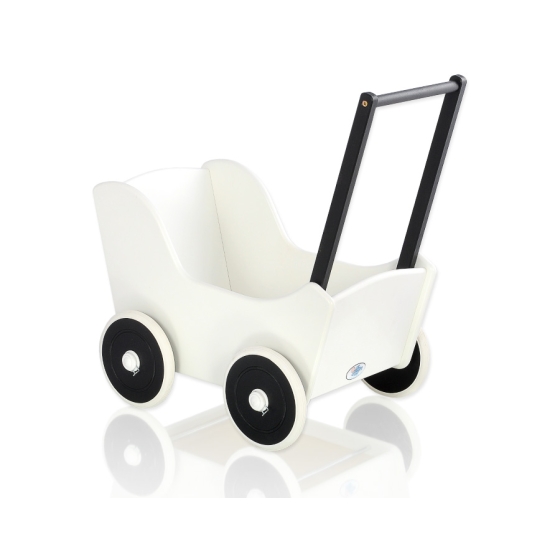 Handmade wooden Doll pram Black White