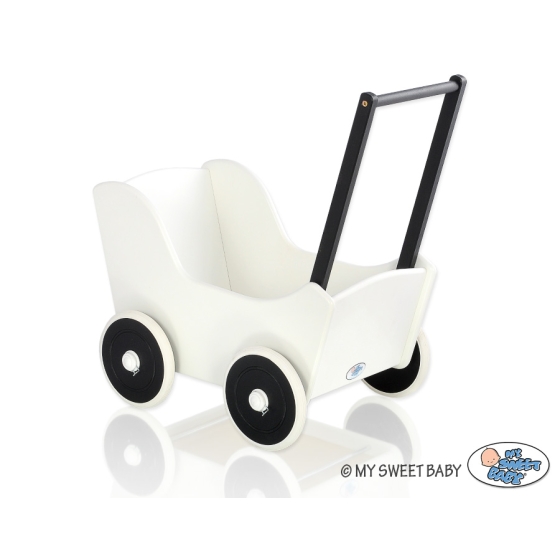 Handmade wooden Doll pram Black White