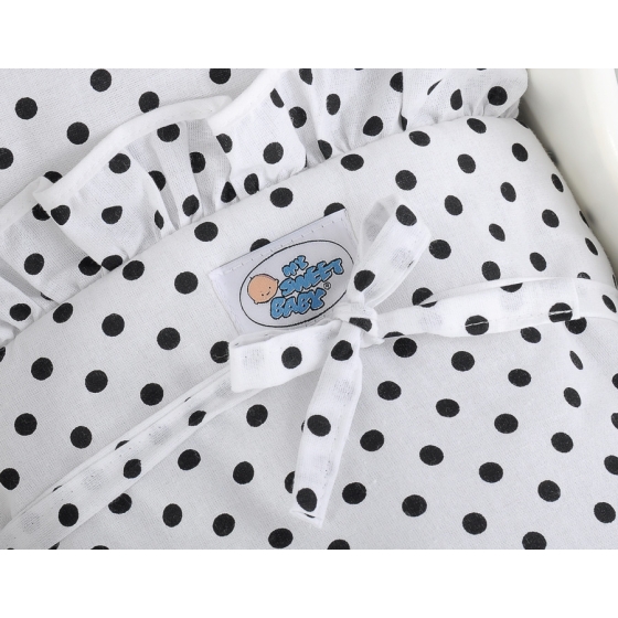 Handmade wooden Doll pram Black White White with Black Dots Bedding Set