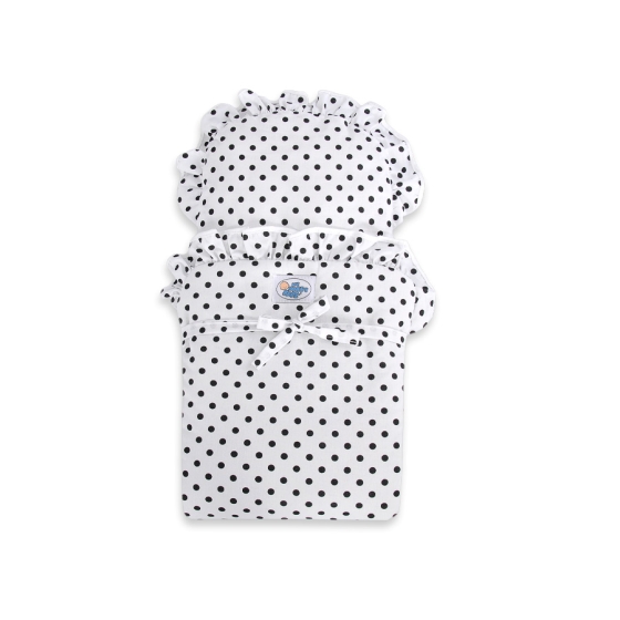 Handmade wooden Doll pram Black White White with Black Dots Bedding Set