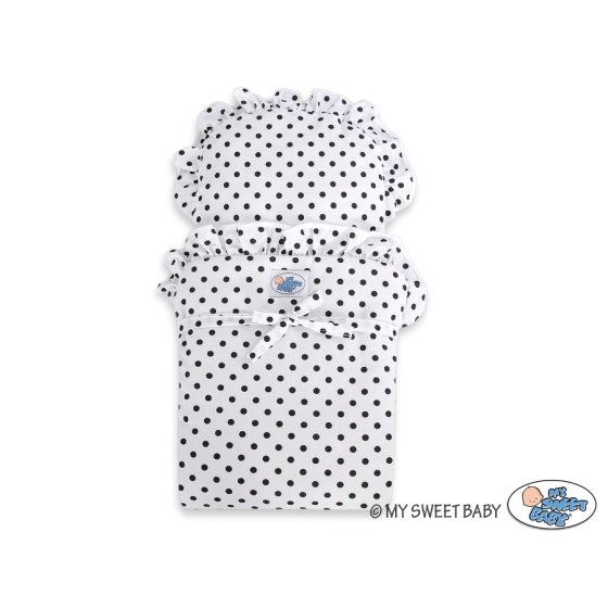 Handmade wooden Doll pram Black White White with Black Dots Bedding Set