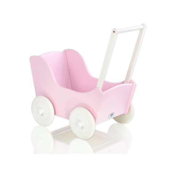 Handmade Wooden Pink Pram for Dolls