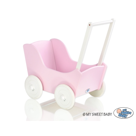 Handmade Wooden Pink Pram for Dolls