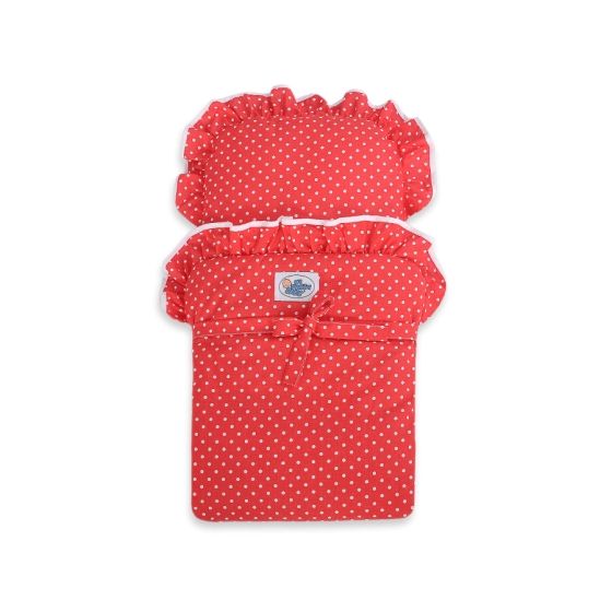 Handmade Wooden Stroller Doll Pram Red White Red with White Dots