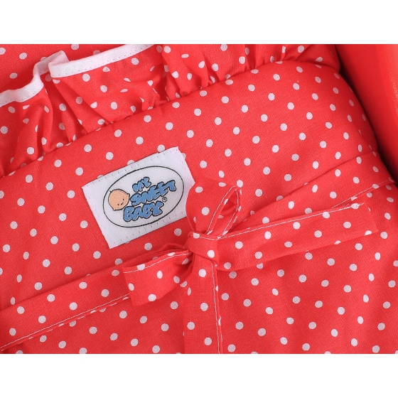 Handmade Wooden Stroller Doll Pram Red White Red with White Dots