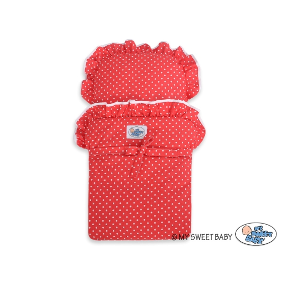 Handmade Wooden Stroller Doll Pram Red White Red with White Dots