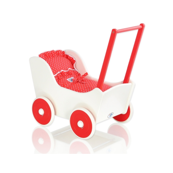 Handmade Wooden Stroller Doll Pram White with Red Red with White Dots
