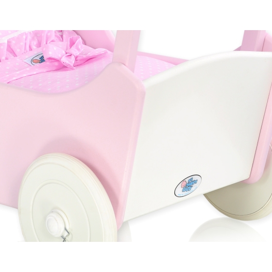 Handmade Wooden Stroller for Dolls Pink White -530