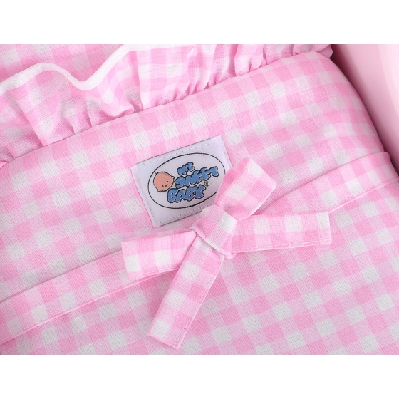 Handmade Wooden Stroller for Dolls Pink White Pink White Checkered Bedding Set
