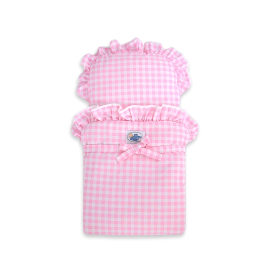Handmade Wooden Stroller for Dolls Pink White Pink White Checkered Bedding Set