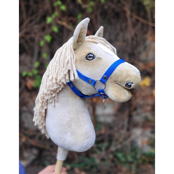 Cremello Stick Horse with Blue Halter