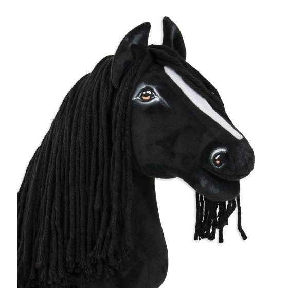 Black hobby horse with long mane