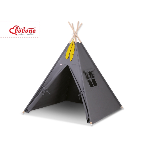 Kids Teepee Tent + decorative feathers- anthracite