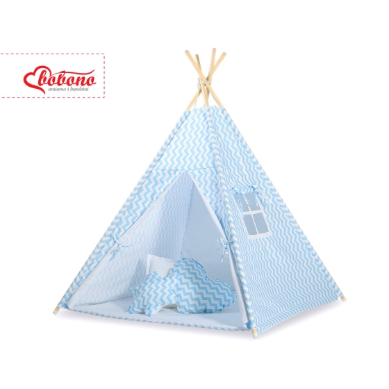 Kids Teepee Tent + decorative feathers - Chevron blue