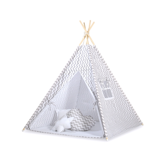 Kids Teepee Tent + decorative feathers- Chevron Gray