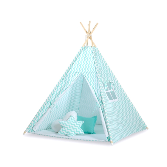 Kids Teepee Tent + decorative feathers- Chevron mint