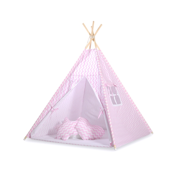 Kids Teepee Tent + decorative feathers- Chevron pink