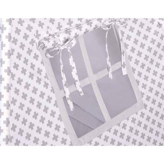 Kids Teepee Tent + decorative feathers- Gray cross pattern