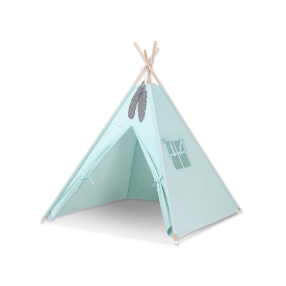 Kids Teepee Tent + decorative feathers- mint