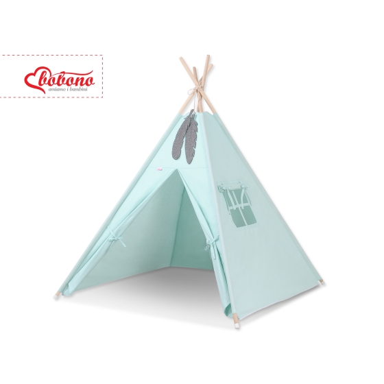 Kids Teepee Tent + decorative feathers- mint