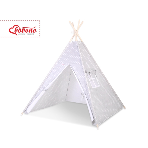 Kids Teepee Tent + decorative feathers- White dots on Gray