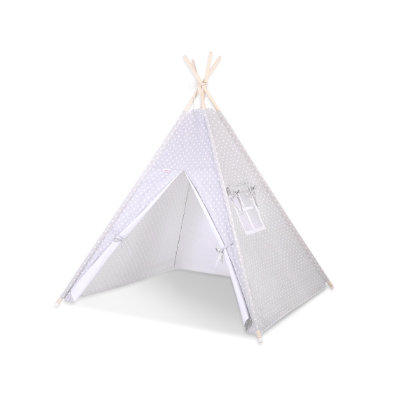 Kids Teepee Tent + decorative feathers- White dots on Gray