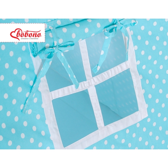 Kids Teepee Tent + decorative feathers- White dots on turquoise