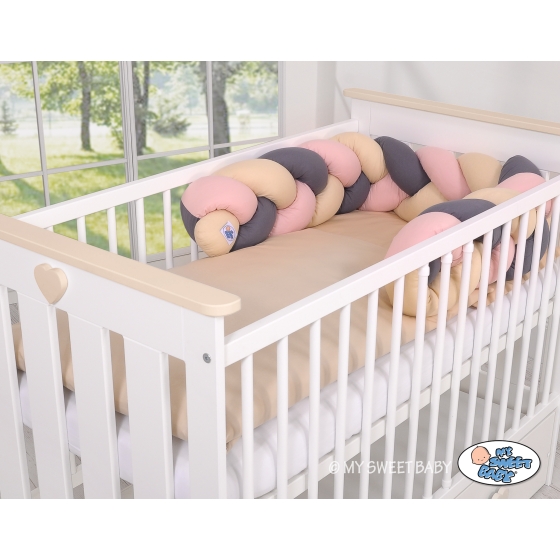 Knot Braided bumper- beige-anthracite-pastel pink