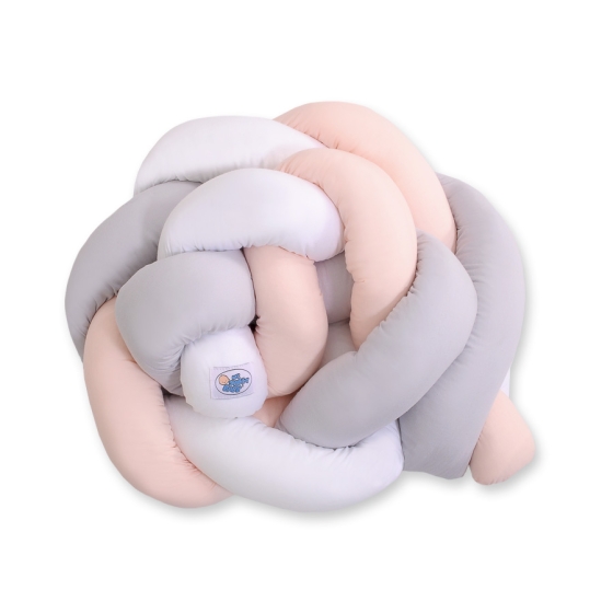 Knot Braided Crib Bumper 1,8m - white-gray-powder pink