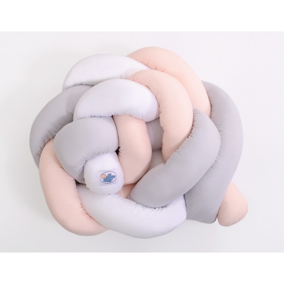Knot Braided Crib Bumper 1,8m - white-gray-powder pink