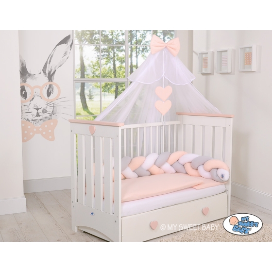 Knot Braided Crib Bumper 1,8m - white-gray-powder pink