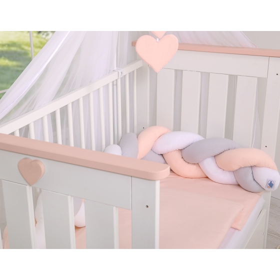 Knot Braided Crib Bumper 1,8m - white-gray-powder pink