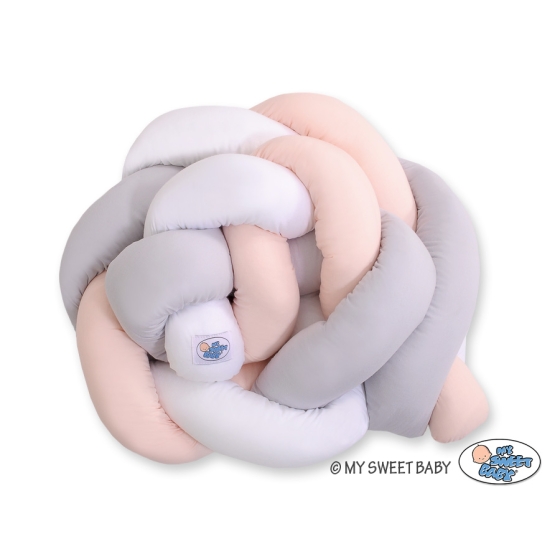 Knot Braided Crib Bumper 1,8m - white-gray-powder pink