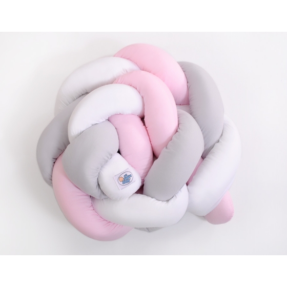 Knot Braided Crib Pillow Bumper- white-gray-pink