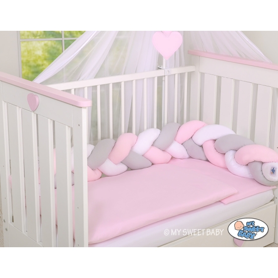 Knot Braided Crib Pillow Bumper- white-gray-pink