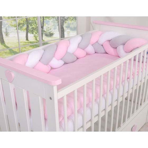 Knot Braided Crib Pillow Bumper- white-gray-pink