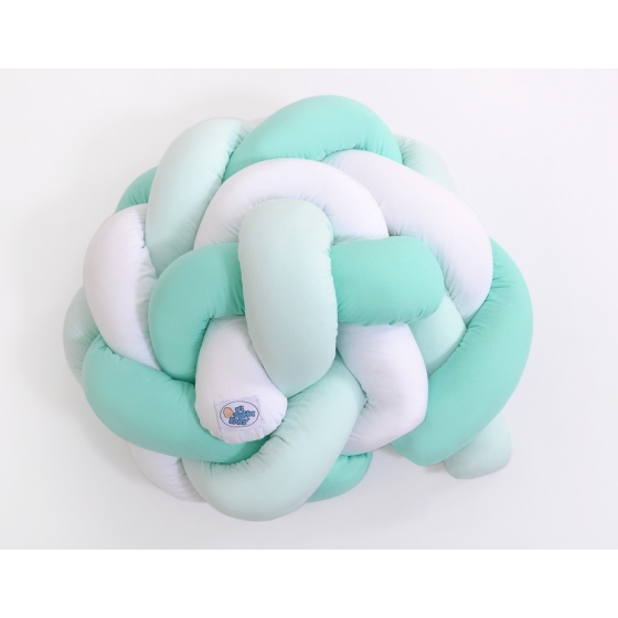 Knot Braided Cushion Bumper for Baby Bed Crib- white-mint