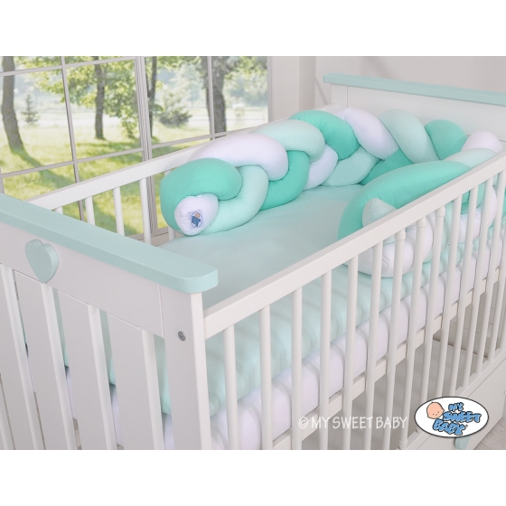 Knot Braided Cushion Bumper for Baby Bed Crib- white-mint