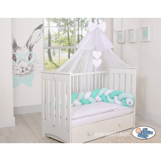 Knot Braided Cushion Bumper for Baby Bed Crib- white-mint