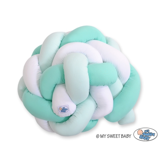 Knot Braided Cushion Bumper for Baby Bed Crib- white-mint