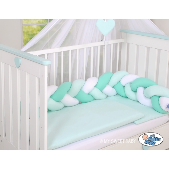 Knot Braided Cushion Bumper for Baby Bed Crib- white-mint