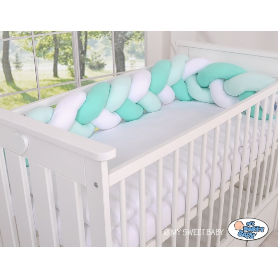 Knot Braided Cushion Bumper for Baby Bed Crib- white-mint