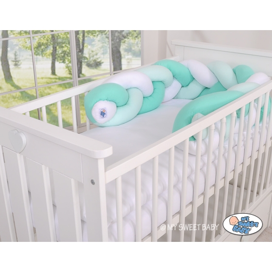 Knot Braided Cushion Bumper for Baby Bed Crib- white-mint