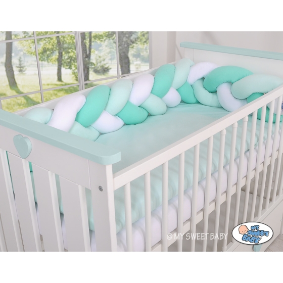 Knot Braided Cushion Bumper for Baby Bed Crib- white-mint