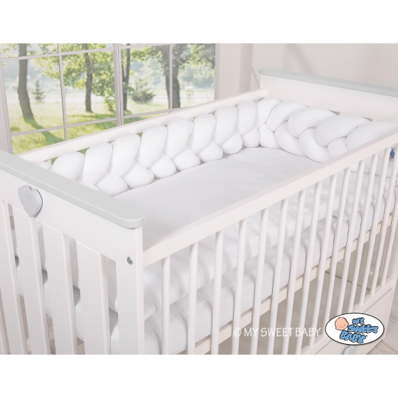 Brided baby cot bumper minky 180cm - white