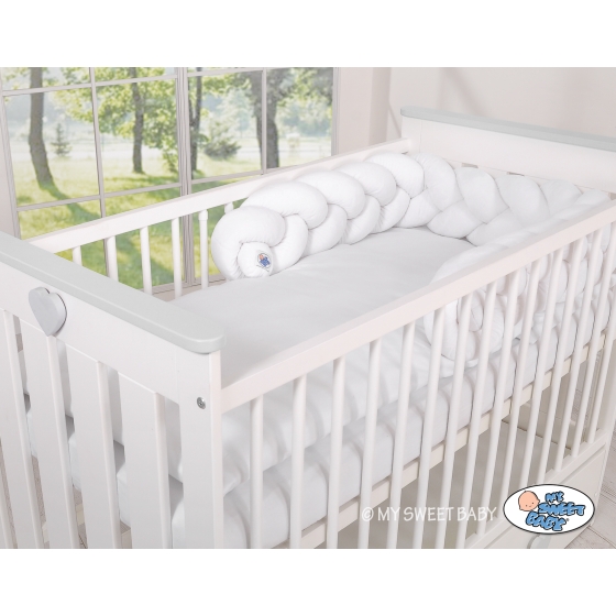 Brided baby cot bumper minky 180cm - white
